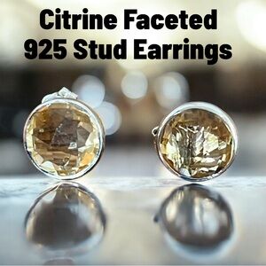 Faceted Citrine Stud Sterling Silver 925 Earrings NWOT